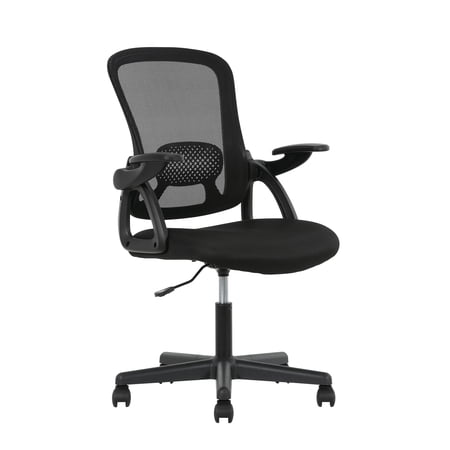 MAINSTAYS ERGONOMIC MESH BACK OFFICE CHAIR WITH FLIP UP ARMS FOR ADULTS, BLACK FABRIC, 275LB