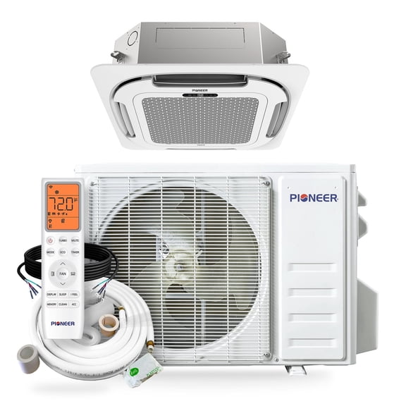 Pioneer Quantum Ultra 9,500 BTU 23 SEER2 230V Ceiling Cassette Ductless Mini-Split Air Conditioner Inverter Heat Pump Full Set