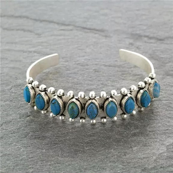 HOOUN Women 925 Silver Tibetan Cubic Zircon Open Bangle Cuff Bracelet Wedding Jewelry-#4