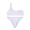 thumbnail image 4 of WREESH Solid Color One Shoulder Bikini Plain White Asymmetrical Low Waist Swimsuit, 4 of 6