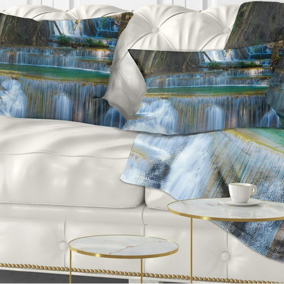 Designart Deep Forest Waterfall Thailand - Landscape Photography Throw Pillow - 12x20