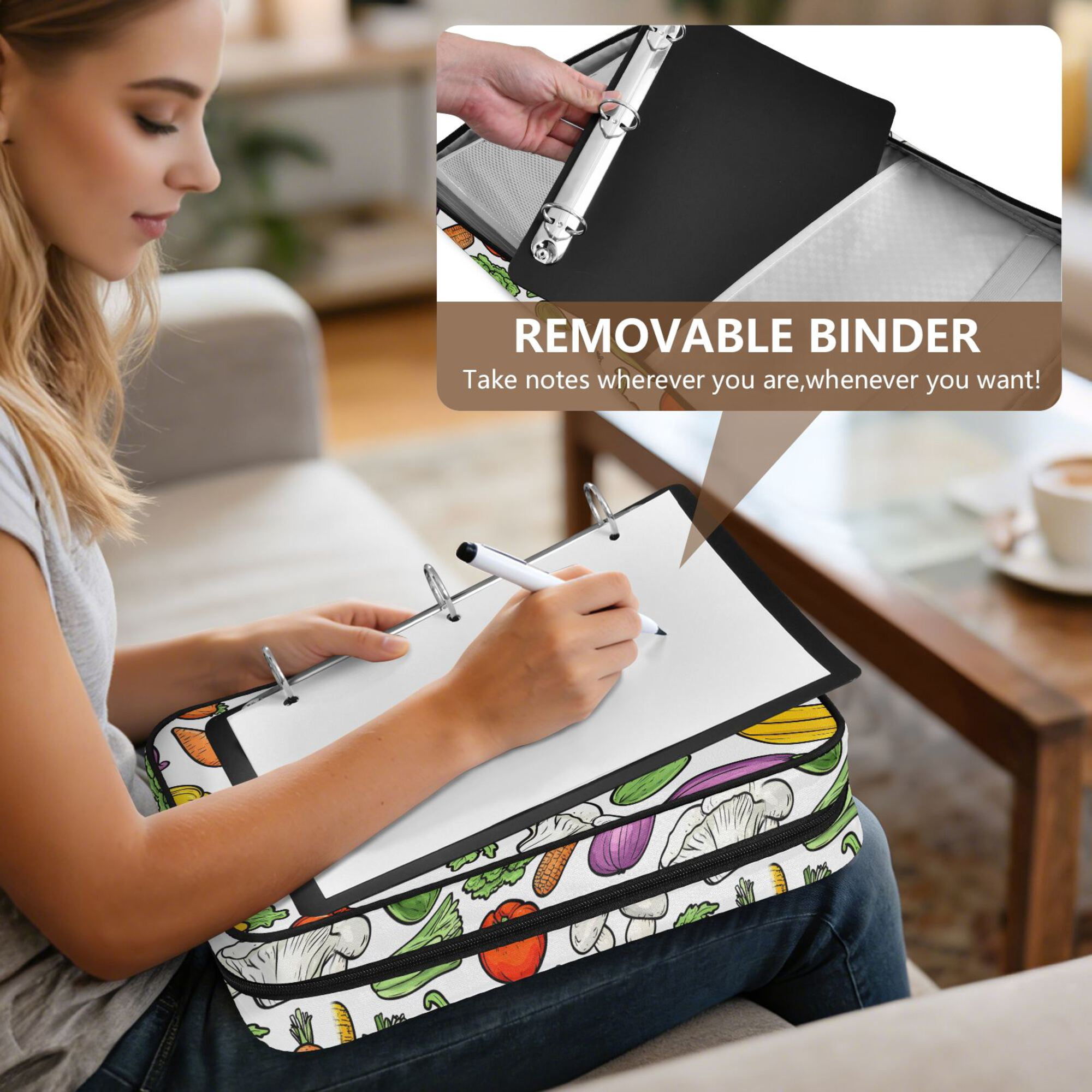 FORMRS Accordion File Folder A4 Size 7-Pocket Expanding Document Organizer Bag with 3 Ring Binder, Vegetables Pattern