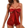 thumbnail image 2 of SkyAuks Teddy Lingerie, Sexy Lingerie for Women Crotchless, Womens Lingerie Lace Butterfly, Floral Lace Bodysuit Bow Front One Piece Babydoll, Exotic Sleepwear, Wine Red(XXXL), 2 of 8