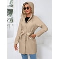 thumbnail image 2 of SWSMCLT Women's Hooded Trench Coat Slim Fit Button Down Rain Jackets Long Coats Waterproof Raincoat Spring Long Sleeve Belted Pockets Apricot 12, 2 of 5