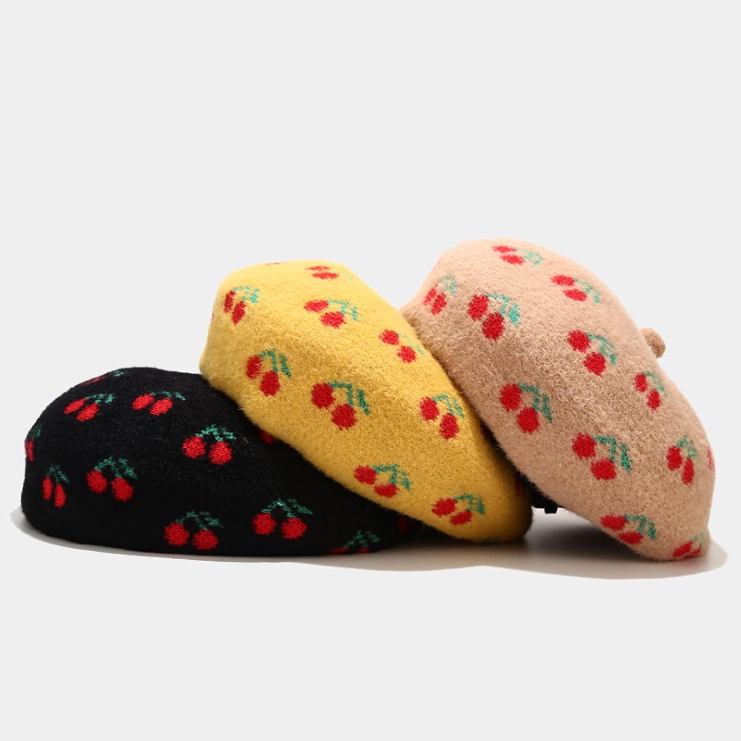 YooGuoGuo Wool Warm Beret Hats for Women Cute Cherry Design Hat Outdoor Fruit Painter Winter Autumn Bonnet Caps