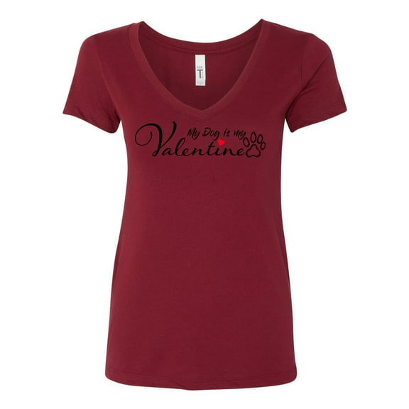 Women's My Dog is My Valentine Next Level Ladies V Neck Short Sleeve T-shirt-Cardinal-small
