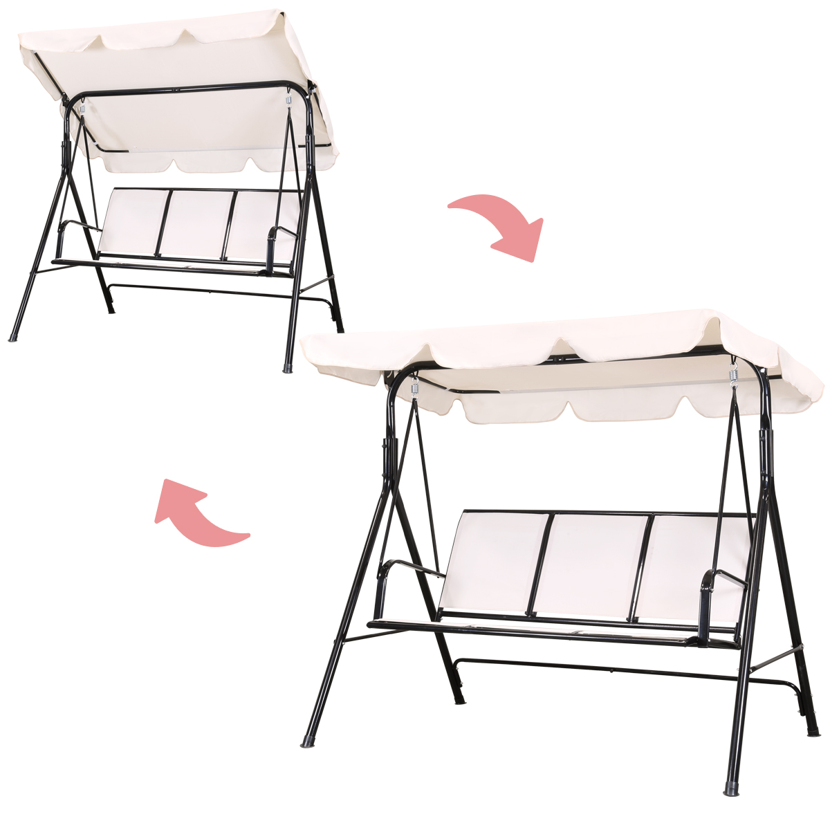 Geniqua Outdoor Canopy Swing Patio Chair Lounge 3-Person Seat Hammock Porch Bench Beige
