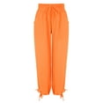 thumbnail image 3 of BODOAO TrousersWomen's Linen Pants Summer Casual Wide Leg Pants Quick Dry Lightweight Outfits for Hiking Outdoor Travel Drawstring Trousers with Pockets Plus Size Orange 2XL, 3 of 8