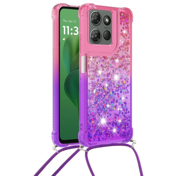 GY-MCKK for MOTO G Play 5G 2025/G Power 5G 2025 Case Girls Women Cute Glitter Soft TPU Phone Case with Strap Lanyard Shockproof Protective Cover-B2