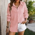 thumbnail image 7 of YABCSAZ Oversized T-shirts for Women Fashion Button Down Shirts Classic Solid Color Lapel Short Sleeve Tops Fall Outfits, 7 of 7