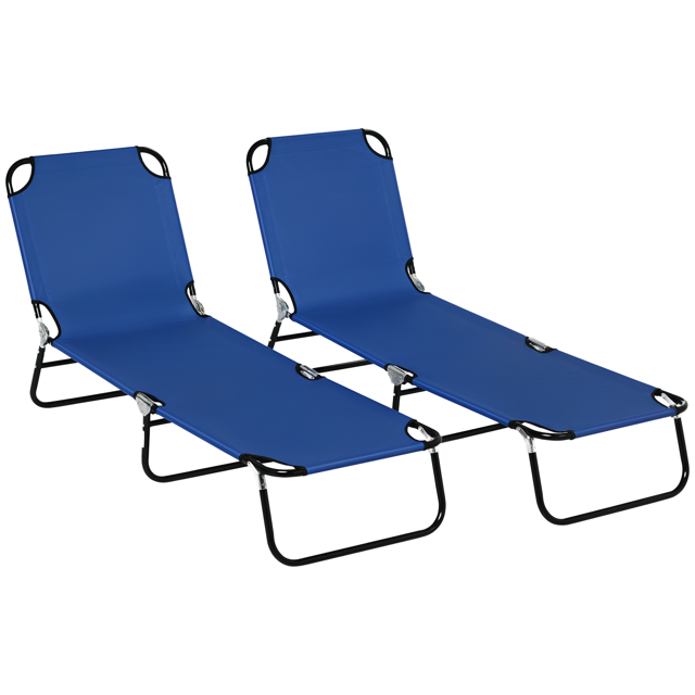 Outsunny Ensemble de 2 Chaises Longues d'Extérieur Pliantes, Dossier Réglable, Bleu