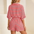 thumbnail image 3 of Short Rompers for Women Dressy Casual Striped Button Up Short Sleeve Jumpsuit Shorts with Belt Pockets (XL, Red), 3 of 7