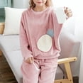 thumbnail image 3 of comerut 2 Pcs/Set Winter Loungewear Set Thicken Two Piece Set Sweet Warm Long Sleeves Pullover Cartoon Peach Print Breathable Winter Sleeping Set Women Clothes, 3 of 8
