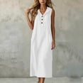thumbnail image 6 of QUNYINEY Long Womens Dresses A Line Sleeveless White Faux Cotton Linen Sundress with Pockets Loose Fit Button Casual Hooded Dresses, 6 of 7