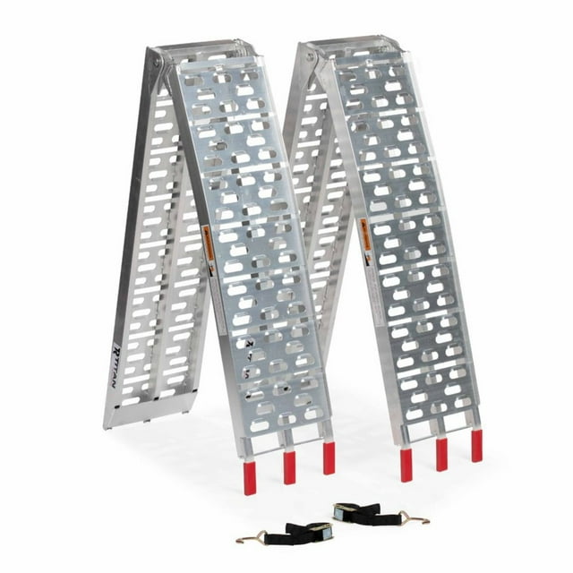 Titan Ramps Lot de 2 Rampes de Chargement Pliantes 7.5 Pieds Design en Aluminium Arqué, Argent