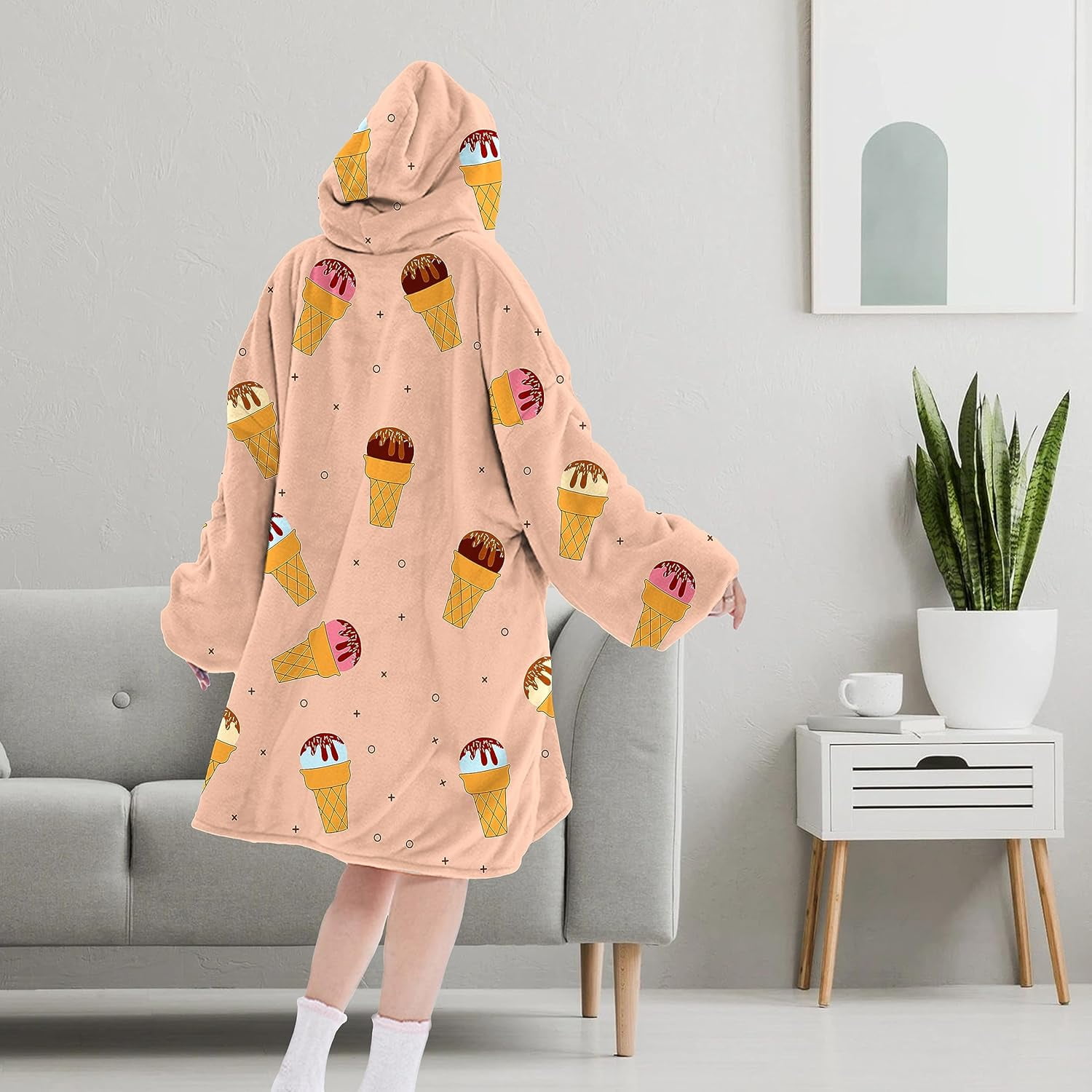 Wearable Adult Blanket Hoodie - Flannel Blanket Hoodie with Pockets - Sherpa Giant Hoodie Blankets for Women Men