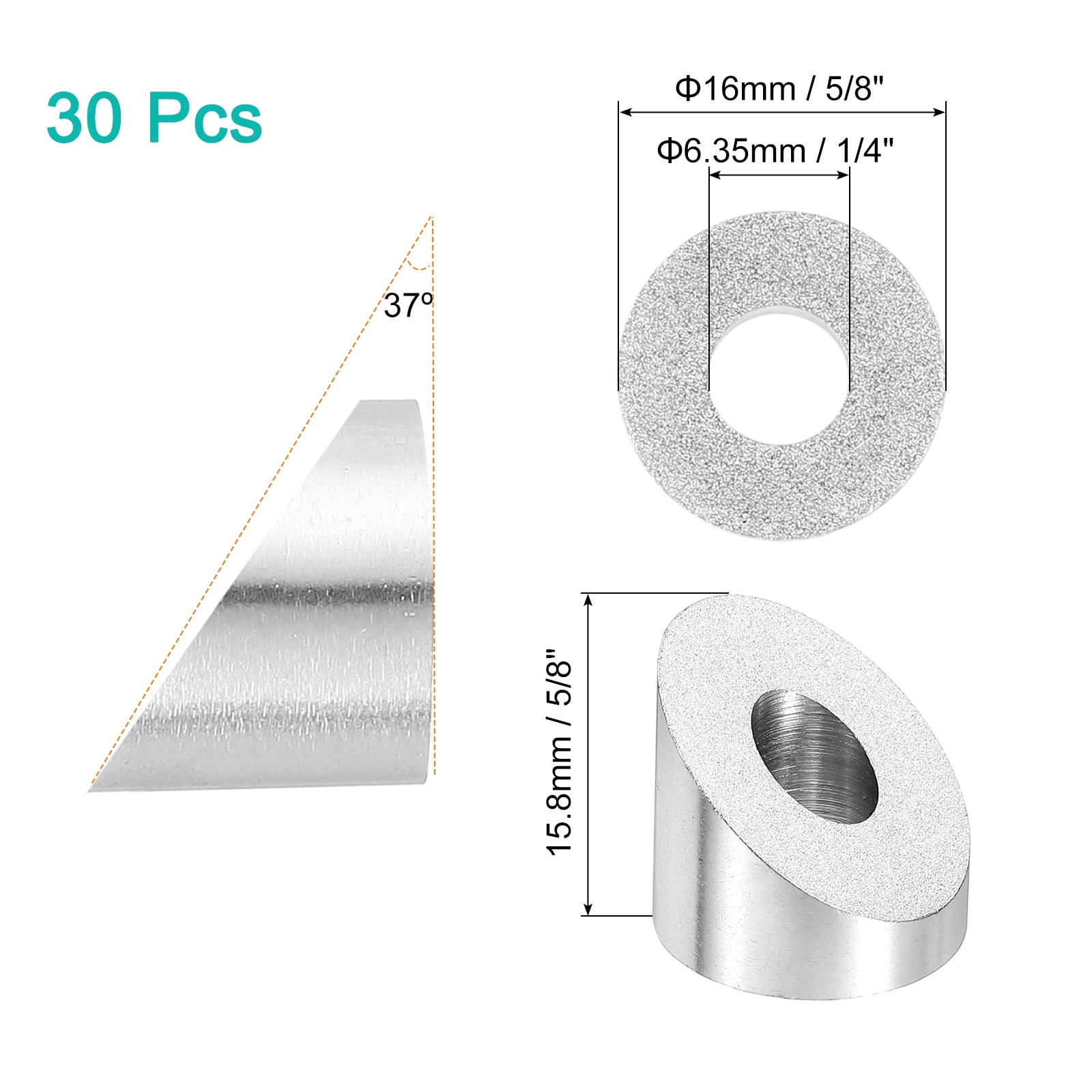 Uxcell 30 Pack 1/4 Inch 37 Degree Angle Beveled Washer, Silver