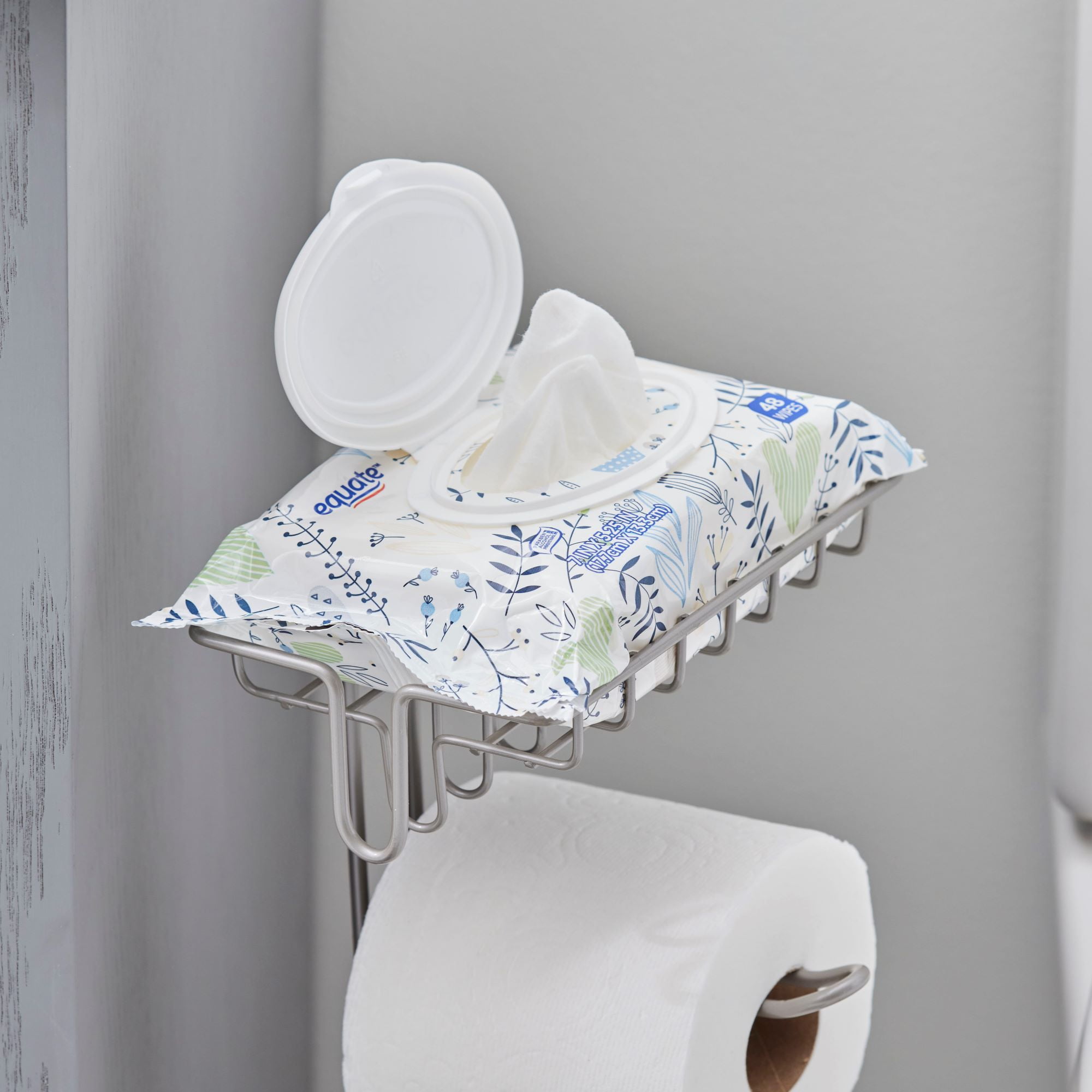Better Homes & Gardens Satin Nickel Flatwire Free-Standing Toilet Paper Reserve with Holder