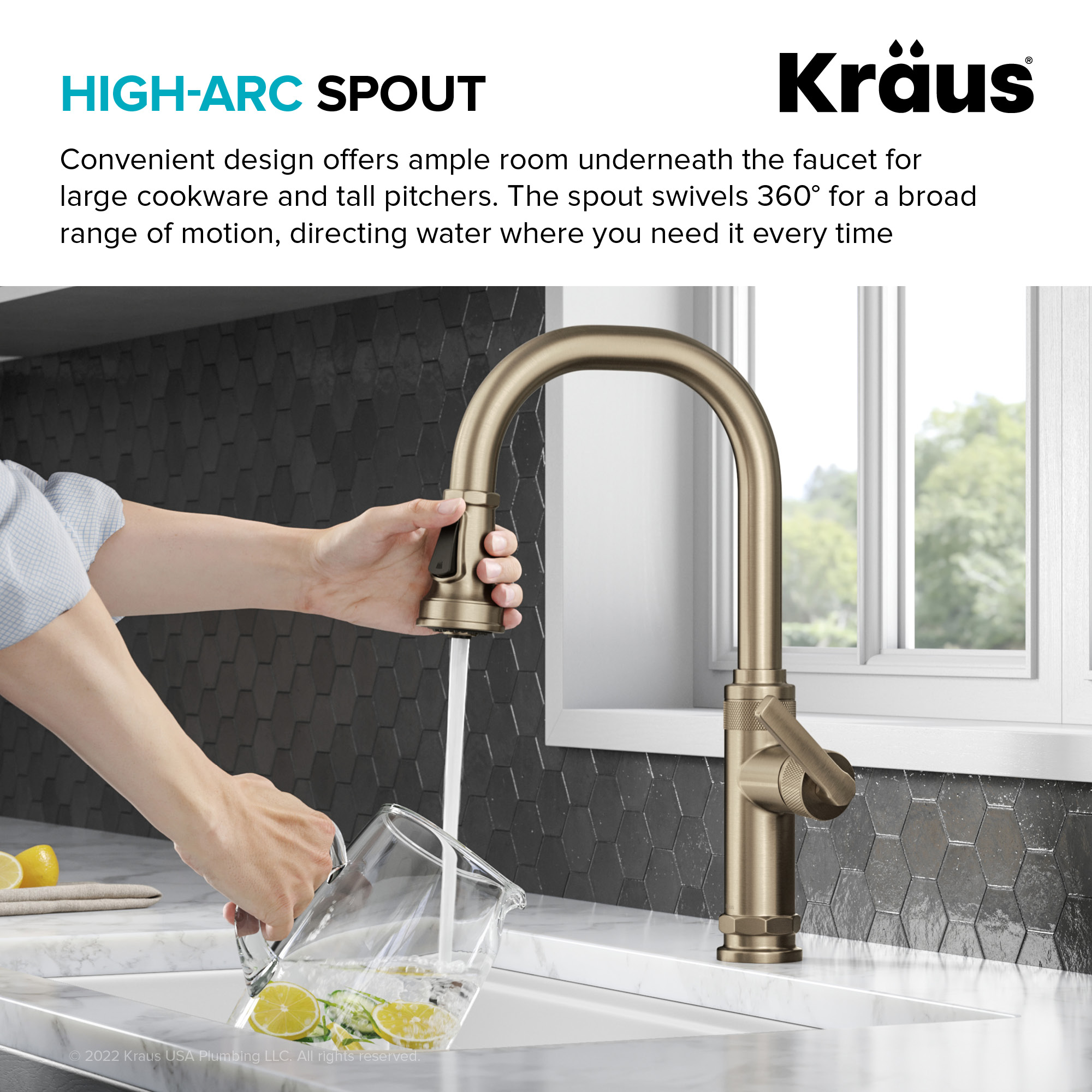 KRAUS Allyn Industrial Pull-Down Single Handle Kitchen Faucet in Spot-Free  Antique Champagne Bronze