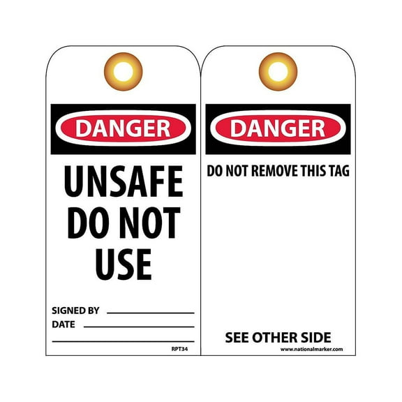 National Marker Accident Prevention Tags; Dnager Unsafe Do Not Use 6X3 Unrip Vinyl 25/Pk W/ Grommet