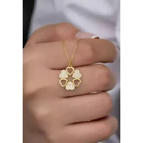 Round Cut 2.00Ct Real Moissaite 14k Yellow Gold Plated Women Flower Pendant
