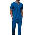 thumbnail image 1 of Mens Pantalones Casuales de Verano Impreso Bolsillo Solapa de Manga Corta Conjunto, Blusa de Cuello Y Pantalones para Al Aire Libre, 1 of 1