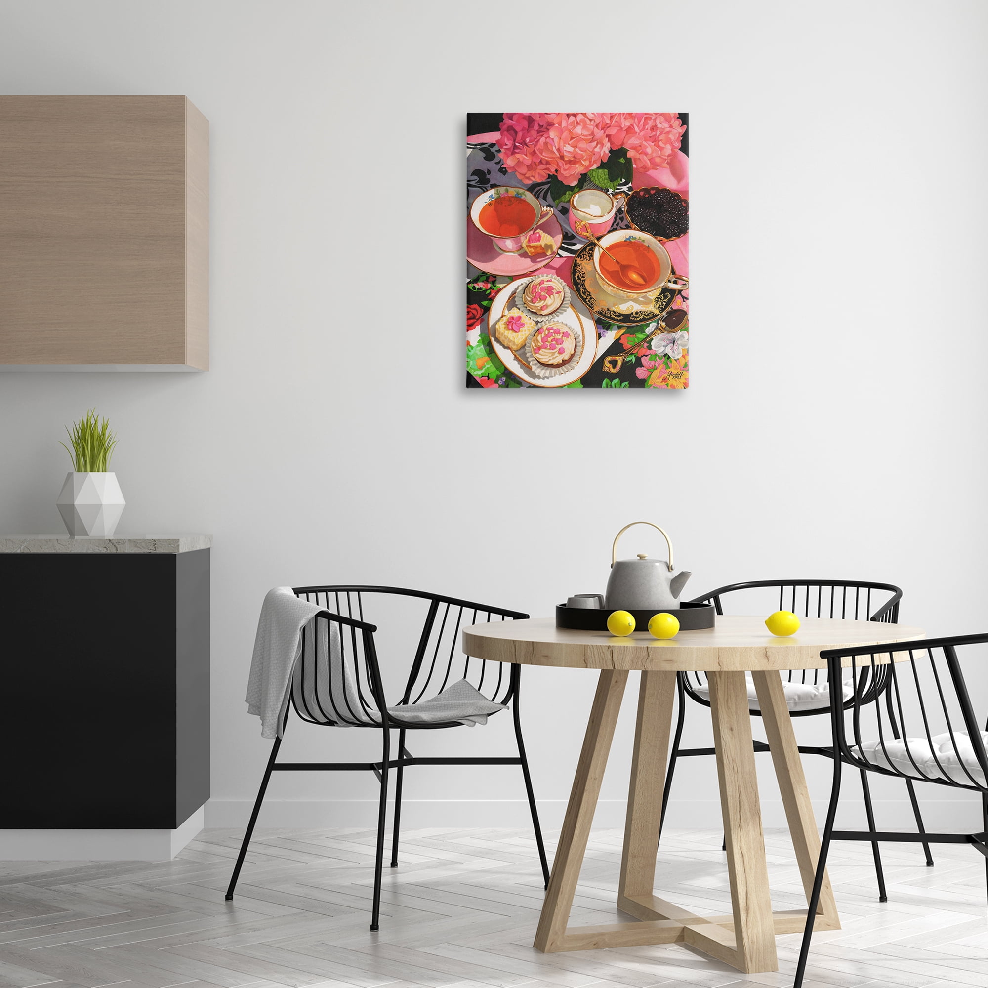 Stupell Industries Pink Hydrangea Tea Party Food & Beverage Painting Gallery Wrapped Canvas Art Print Wall Art, 24 x 30