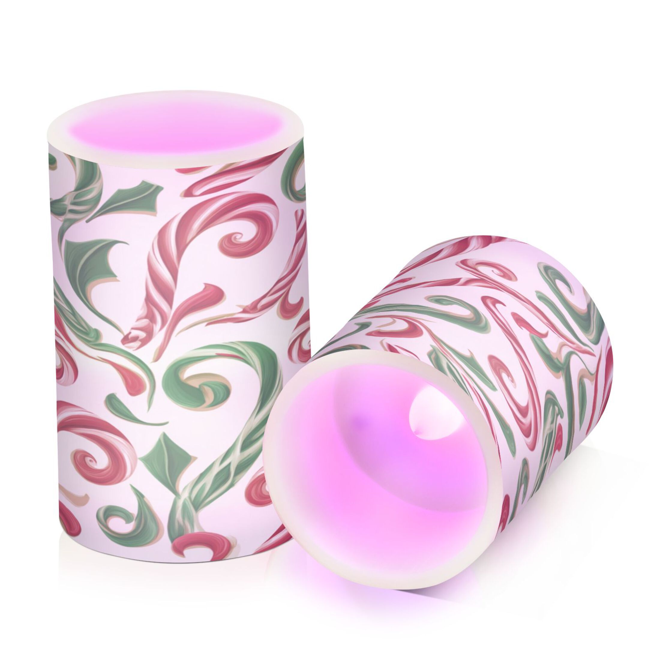Set of 2 Flameless Candles Lights with Remote Control Flickering LED Candles Electric Candles for Home Decor Parties Red and Green Candy-cane