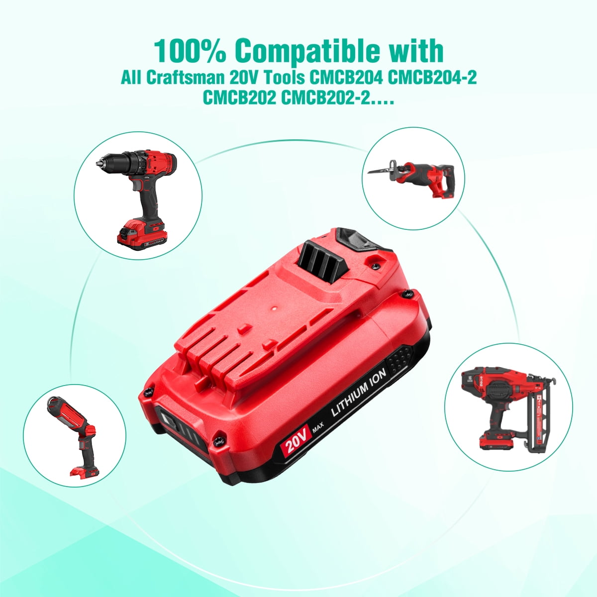 2 Pack 3.0Ah 20V MAX Li-Ion Battery for Craftsman V20 Cordless Power Tool CMCB202