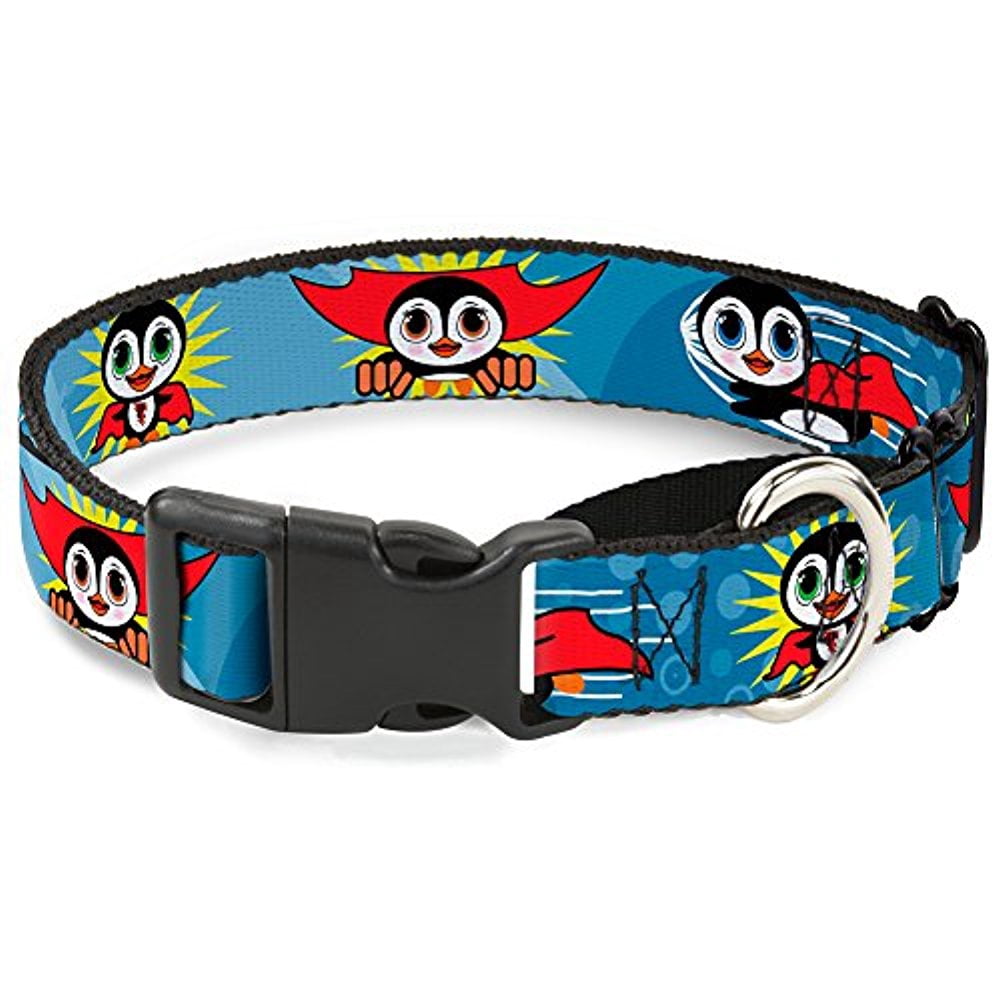 buckle-down penguin superhero blue bubbles martingale dog collar