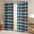 thumbnail image 2 of Homewish Geometric Plaid Blackout Curtains Set of 2 (52x84 Each),Modern Minimalist Striped Window Curtains,Brown Blue Curtains and Drapes For Teens,Ultra Soft Home Decor, 2 of 6