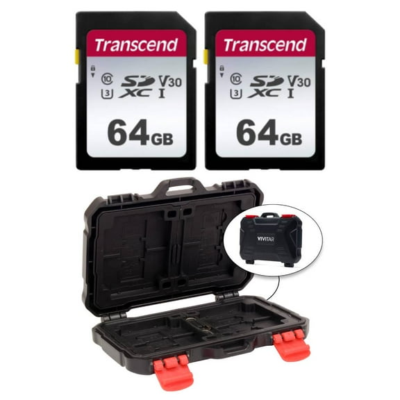 Transcend TS64GSDC300S 64GB UHS-I U3 SD Memory Cards X2   Memory Card Hardcase