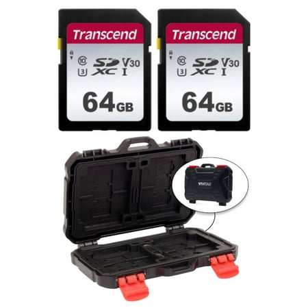 Image of Transcend TS64GSDC300S 64GB UHS-I U3 SD Memory Cards X2 + Memory Card Hardcase
