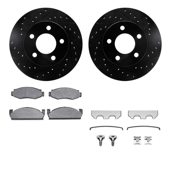 Dynamic Friction Company Front Brake Rotors-Drilled and Slotted-Black with Ultimate Duty Performance Brake Pads includes Hardware 8412-42017