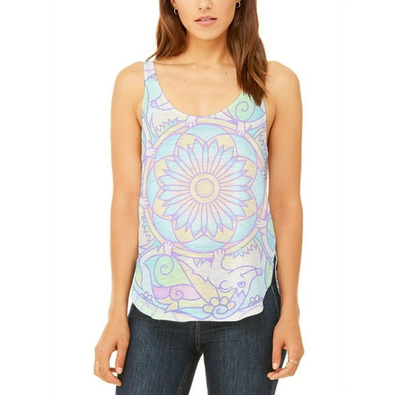 Trippy Hedgehog Mandala Vintage Juniors Flowy Side Slit Tank Top Multi LG