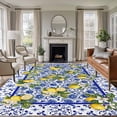 thumbnail image 2 of Lemon Flower Large Area Rugs 6x9 ft Summer Lemon Blue Floral Texture Washable Rug Non Slip Indoor Carpet Absorbent Floor Mat for Living Room Bedroom Dining Room, 2 of 9