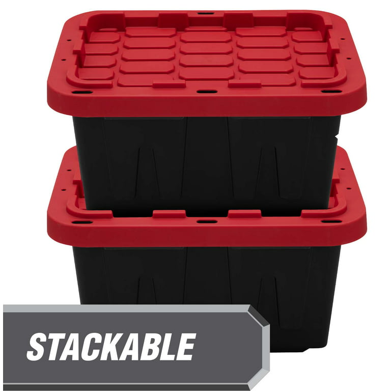 Hyper Tough - 40 Gallon Snap Lid Plastic Storage Bin, Black Base/Red Lid, Set of 3