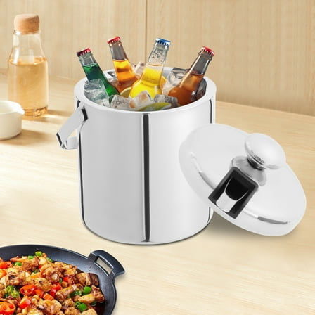 304 Stainless Steel Insulated Ice Bucket with Lid and Tongs, 1300ml Capacity, Ideal for Parties, Picnics, and Outdoor Activities
