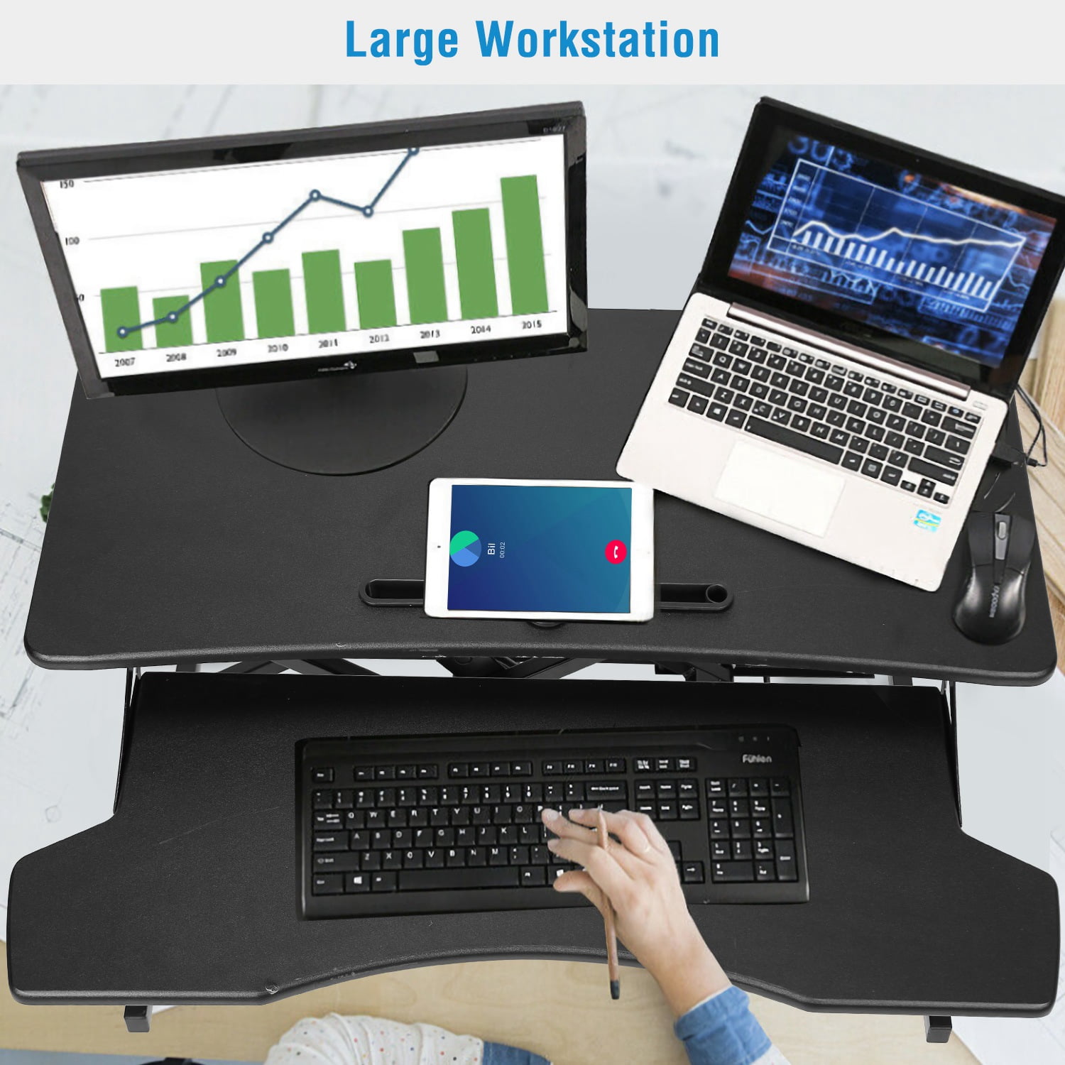 Zorpupoa Height Adjustable Sit Stand Desk Converter for Dual Monitor, 5.12-20.08 in, Black
