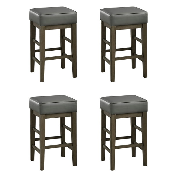 Faux Leather Seat Barstool Grey, Wooden Bar Stool With White Leather Seat