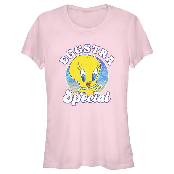 Junior's Looney Tunes Easter Eggstar Special Tweety Graphic Tee Light Pink Large