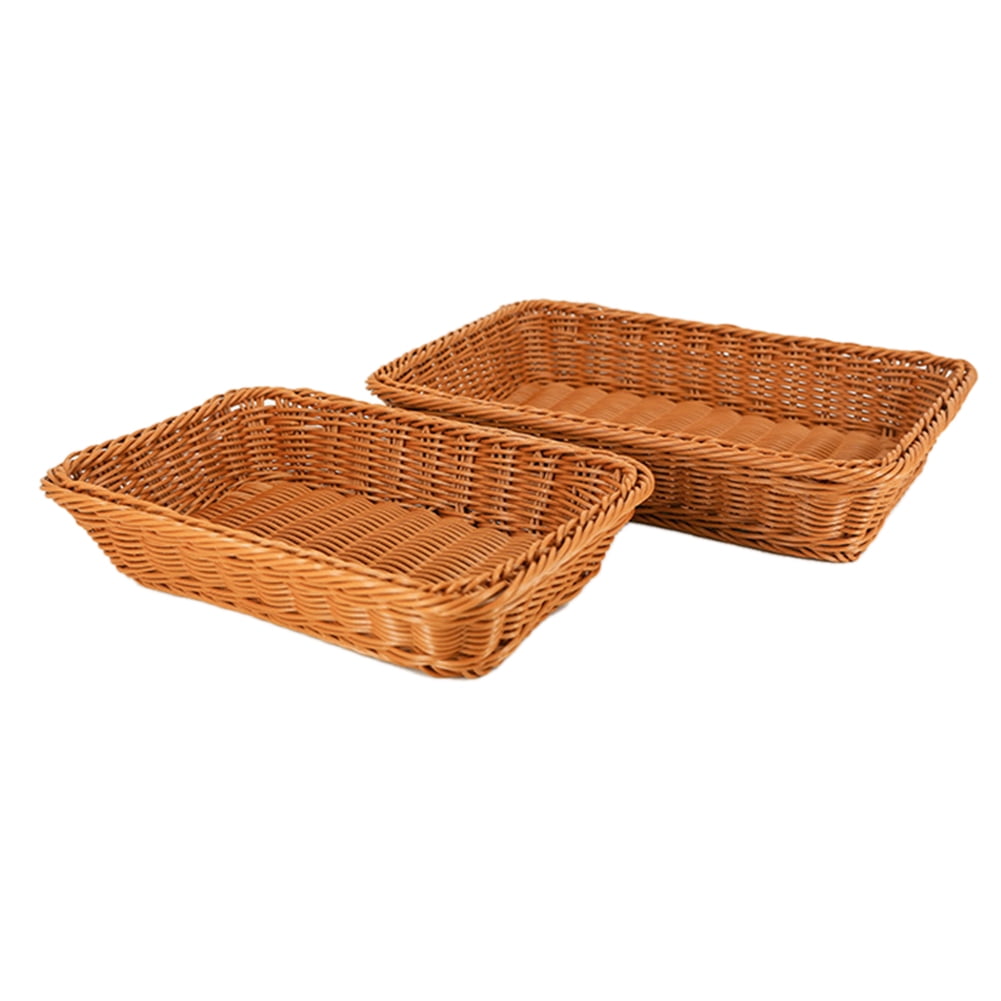 Shop Clearance!!3pcs Hand-Woven Rattan Storage Basket,Natural Handmade Rectangle Bread Basket Fruit Serving Baskets Storage Tray for Home Kitchen Organizer