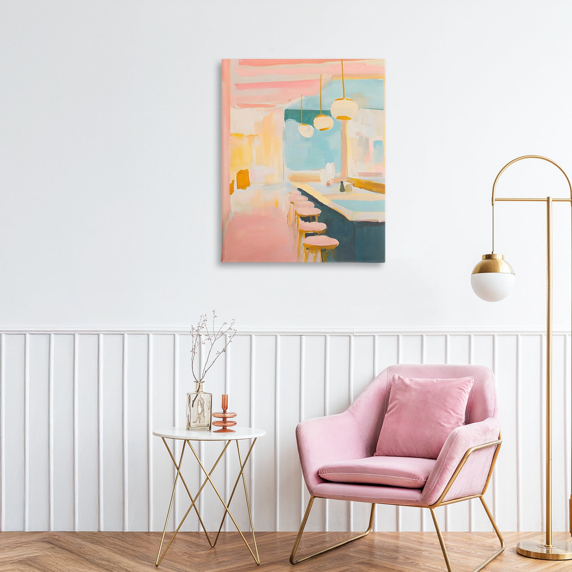 Stupell Industries Pastel Pink Bar Stools Canvas Wall Art, design by The Prints Vibe