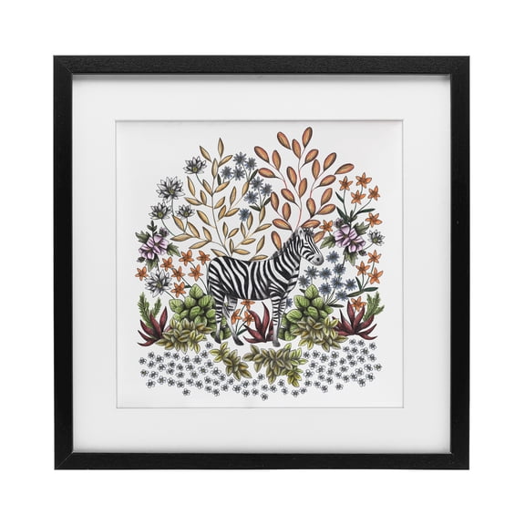 Jungle Wildlife Zebra Black Framed Print Under Glass, design by Cecilia Battaini