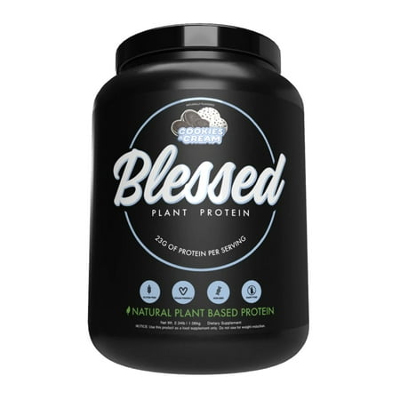 Blessed Vegan Protein Powder - Plant Based Protein Powder Meal Replacement Protein Shake  23g of Pea Protein Powder  Dairy Free  Gluten Free  Soy Free  No Sugar Added  30 Servings (Cookies & Cream)