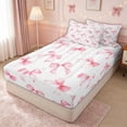 thumbnail image 3 of meiyoeat Watercolor Polkadot Bow Zipper Full Size Comforter Sets with Fitted Sheet and 2 Pillowcases for Kids Girls, Girly Stripes Bowknot Zipper Bedding Set, Pink White, Pink ReversibleG, 3 of 6