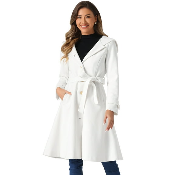 DARING DIVA Women's Single Breasted Belted Outerwear Coat with Pockets White XS