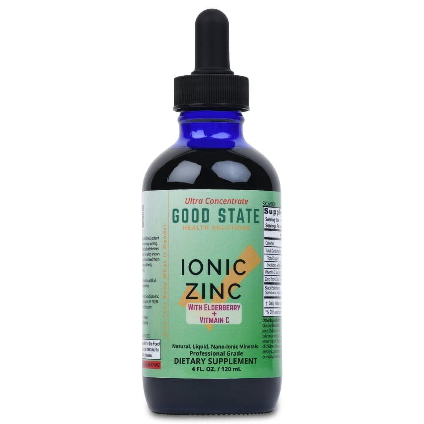 Good State Liquid Ionic Zinc, Elderberry + Vitamin C Ultra Concentrate, 30 Servings, 4 Fl Oz, Supports Immune Health and Antioxidant Defense