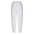 thumbnail image 4 of Capreze Cotton Linen Pants for Women Summer High Waisted Drawstring Capri Pants Wide Leg Cropped Pant with Pocket White XL, 4 of 8