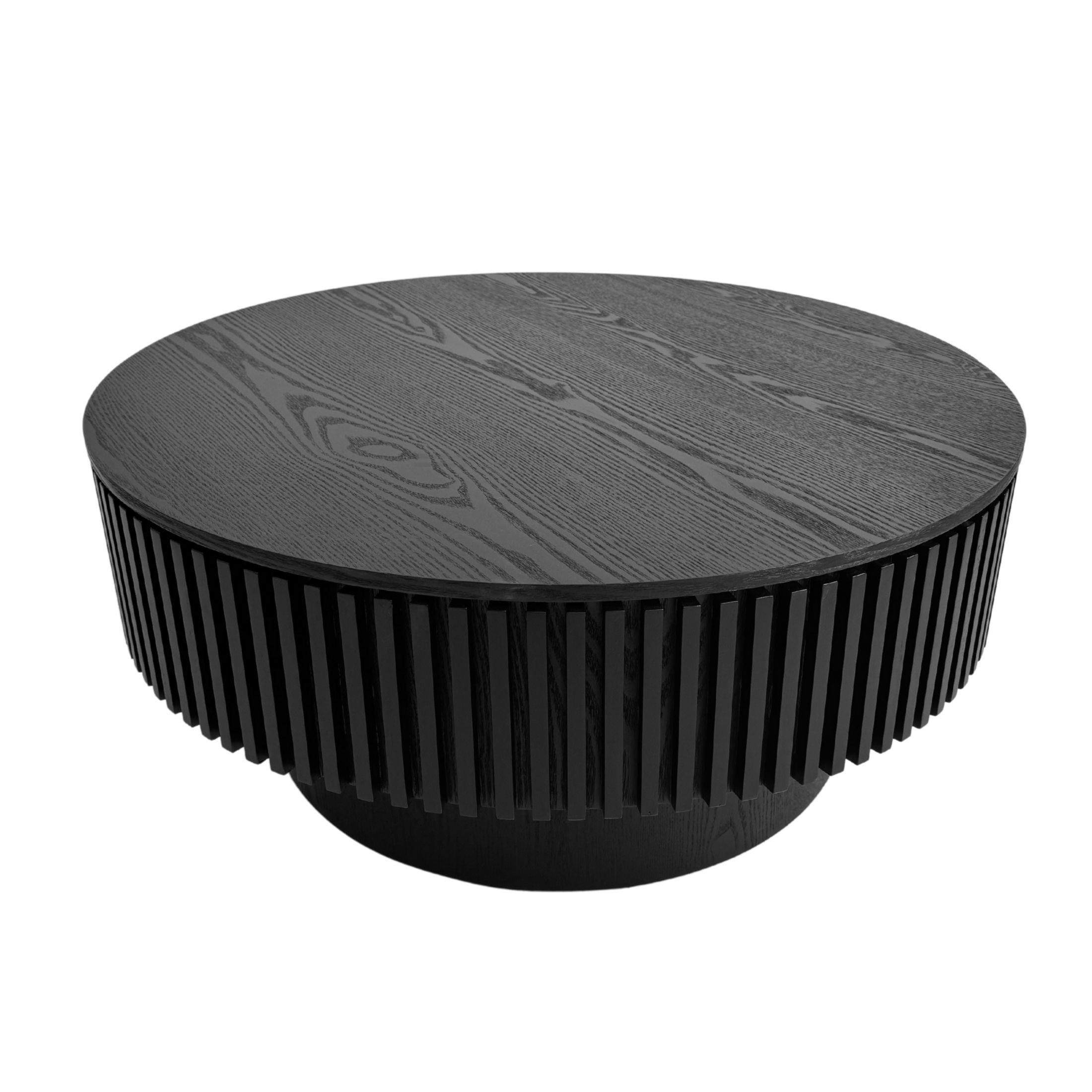 Noble House Leigh 31.5'' Round Modern Coffee Table with Hidden Storage, Solid Wood Veneer, Accent Tea Table, Black